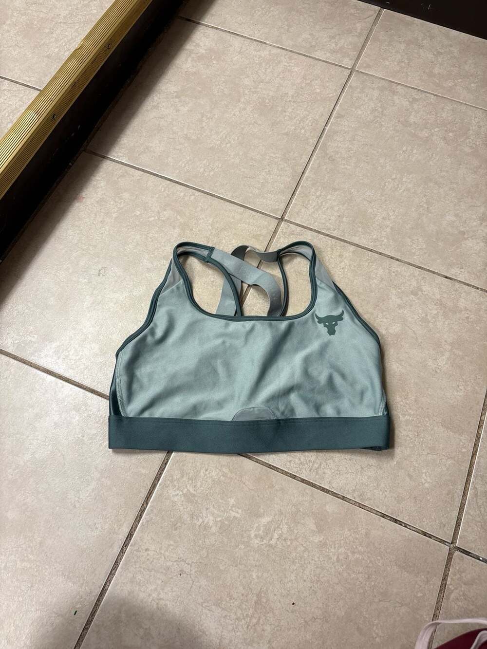 Under Armour Project Rock Mid-Impact Crossback Sports Bra in Teal